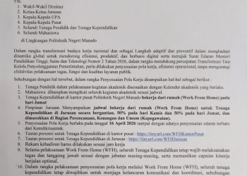 Polimdo Terapkan Sistem Kerja Baru, WFH Berlaku Setiap Jumat